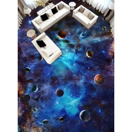 Revêtement de sol 3D trompe l'œil paysage d'univers - Les planètes et les étoiles