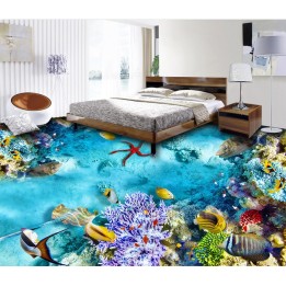 Revêtement de sol trompe l'œil 3D paysage fond marin - Les poissons et les coraux colorés