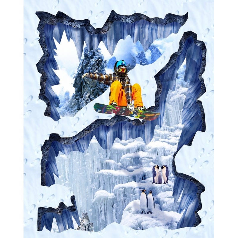 Revêtement de sol trompe l'œil 3D spécial magasin de ski - La montagne enneigée