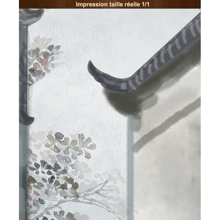 Peinture à l'encre de Chine ton gris ambiance zen - Maison traditionnelle chinoise