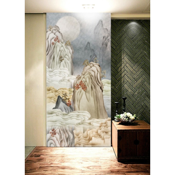 Papier peint japonais zen format portrait - La montagne dans les nuages