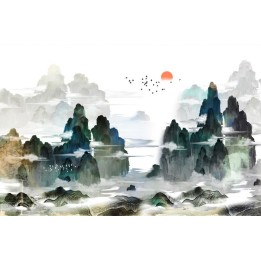 Papier peint japonais - La montagne dans les nuages au lever du soleil