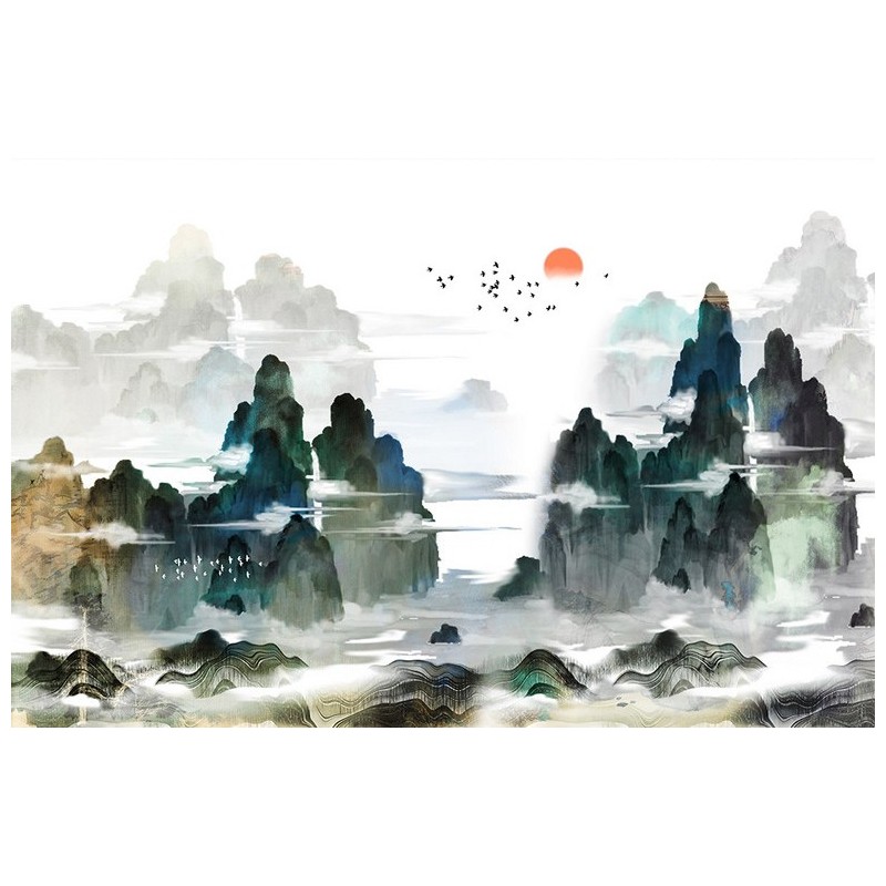 Papier peint japonais - La montagne dans les nuages au lever du soleil