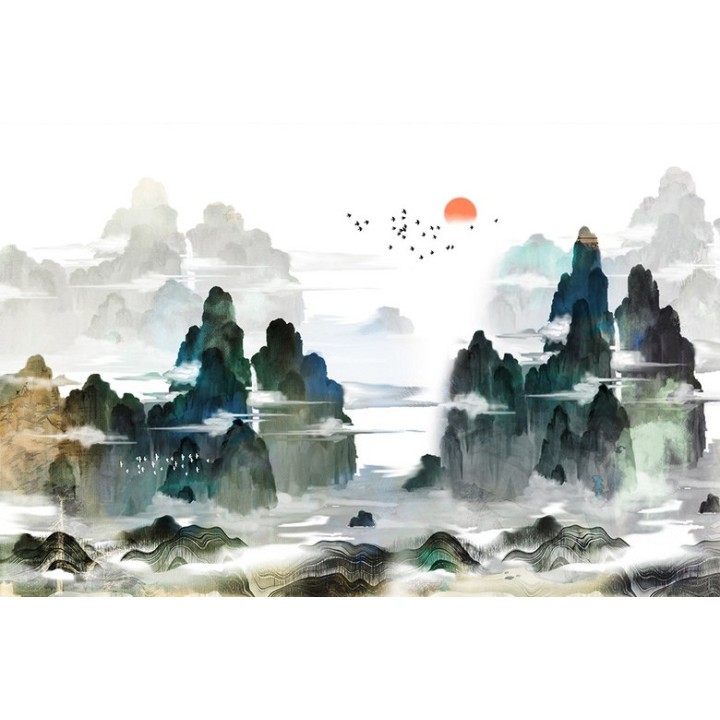Papier peint japonais - La montagne dans les nuages au lever du soleil