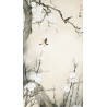 Tapisserie asiatique zen fleurs et oiseaux format vertical - Les fleurs de Mei et les oiseaux