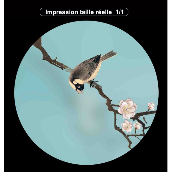 Tapisserie asiatique zen fleurs et oiseaux format vertical - Les fleurs de Mei et les oiseaux sur fond bleu