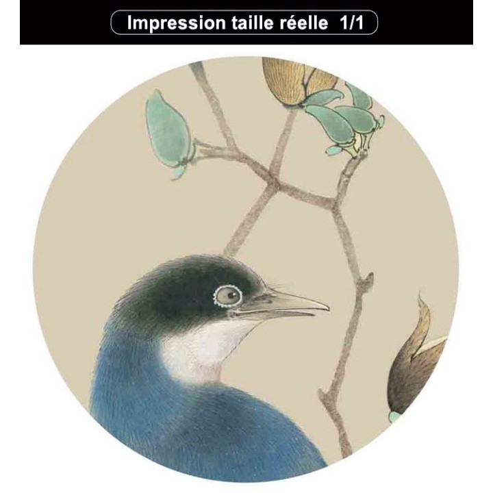 Tapisserie asiatique zen fleurs et oiseaux format vertical - Le magnolias et l'oiseau bleu sur fond beige