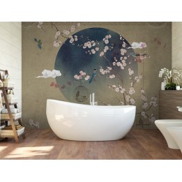 Tapisserie japonaise zen fleurs et oiseaux - Les fleurs de pêchers et les oiseaux