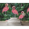 Papier peint tropical - Les flamants roses et les palmiers