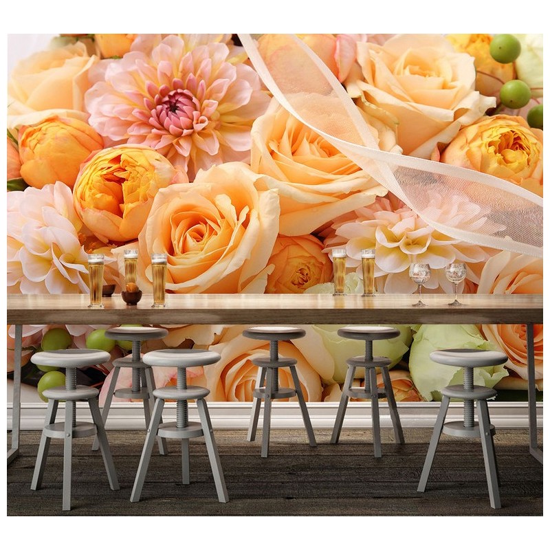 Décor floral papier peint photo romantique - Les fleurs oranges