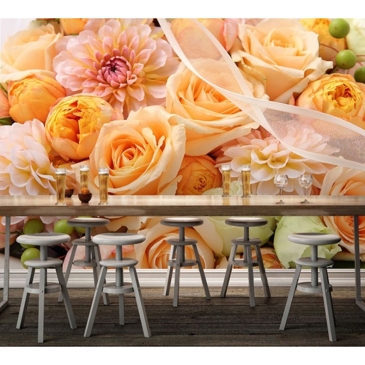 Décor floral papier peint photo romantique - Les fleurs oranges
