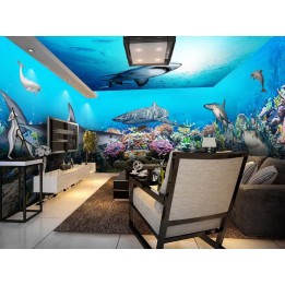 Décoration murale grand panoramique paysage fond marin - Les requins