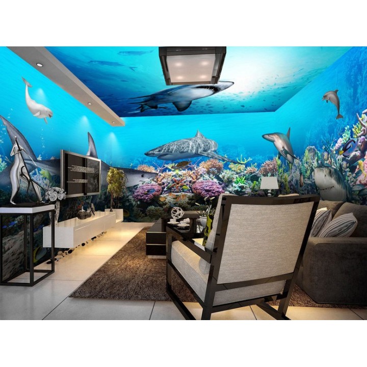 Décoration murale grand panoramique paysage fond marin - Les requins
