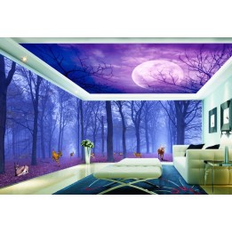 Décor XXL paysage fantaisie - Les animaux dans la forêt à la pleine lune