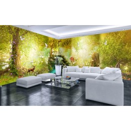 Papier peint grand panoramique poster géant paysage fantaisie petit pont dans la forêt d'automne