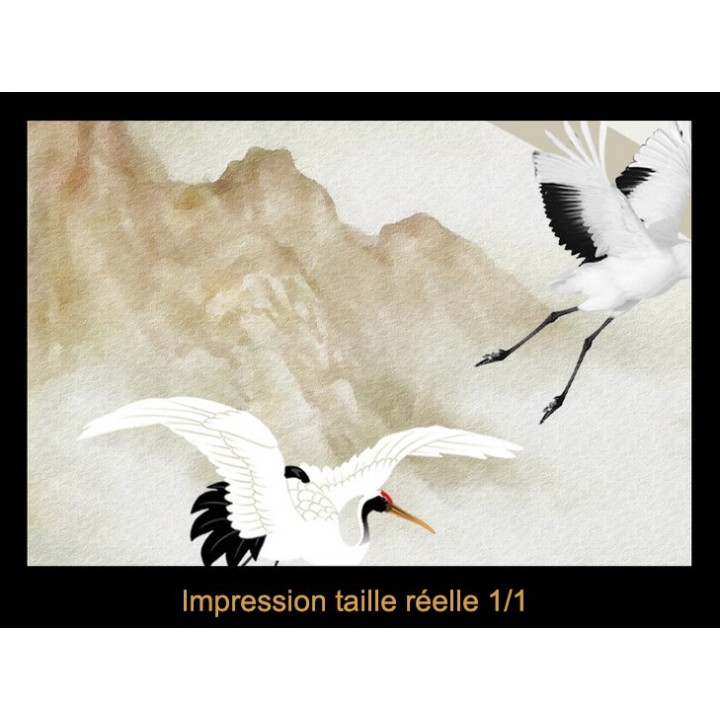 Papier peint asiatique - Paysage zen et l'éventail avec pendentif en jade, effet sur marbre