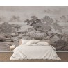 Peinture asiatique zen ton gris aspect ancien - Maison sous la neige