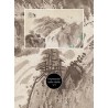 Peinture asiatique ancienne tapisserie zen style sépia - La grande chute d'eau