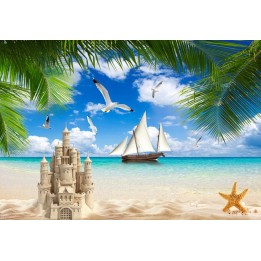 Papier peint photo paysage tropical - Château de sable sur la plage