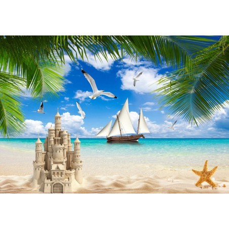 Papier peint photo paysage tropical - Château de sable sur la plage