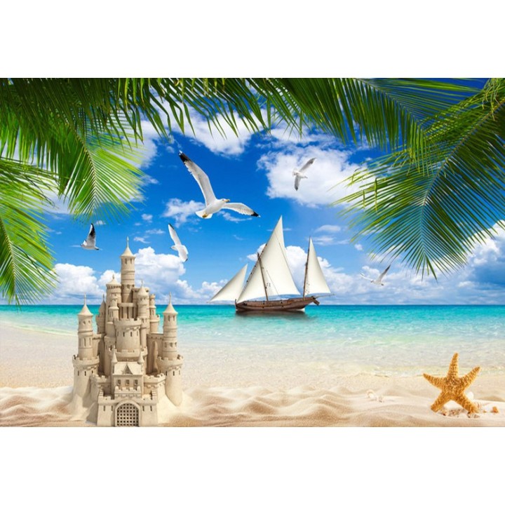 Papier peint photo paysage tropical - Château de sable sur la plage
