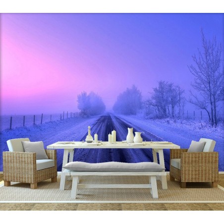 Papier peint photo paysage romantique violet - La neige au coucher de soleil