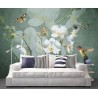 Papier peint d'artiste issu d'un tableau de peinture - Les orchidées blanches et les oiseaux