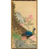 Papier peint japonais issu d'un ukiyo-e format vertical (portrait) - Le paon sur le rocher avec les pivoines