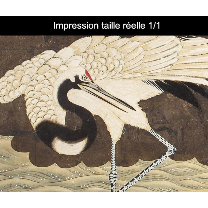 Papier peint japonais 2 volets issu d'un ukiyo-e - Les grus sous l'arbre de mei au bord de l'eau