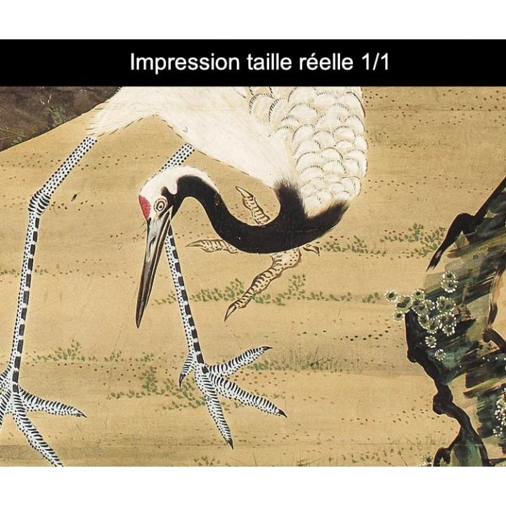 Papier peint japonais 2 volets issu d'un ukiyo-e - Les grus sous l'arbre de mei au bord de l'eau
