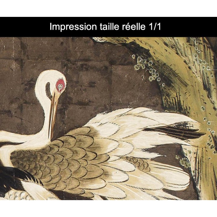 Papier peint japonais 2 volets issu d'un ukiyo-e - Les grus sous l'arbre de mei au bord de l'eau