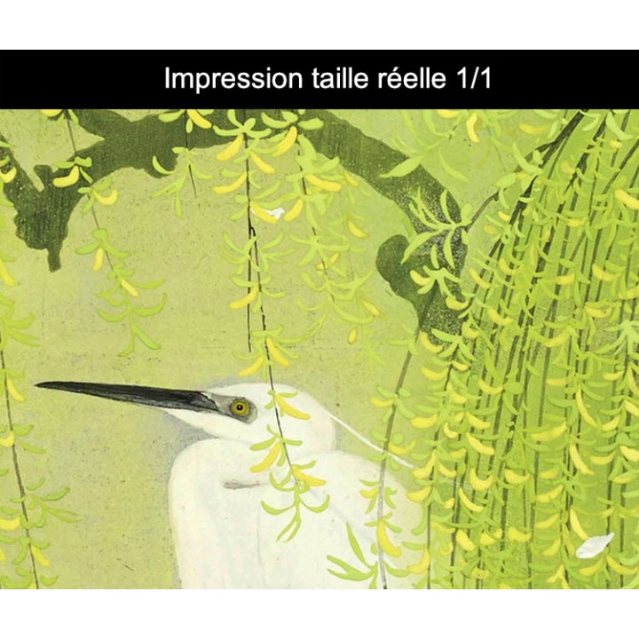 Papier peint japonais 2 volets issu d'un ukiyo-e - Les aigrettes sur le saule pleureur en printemps