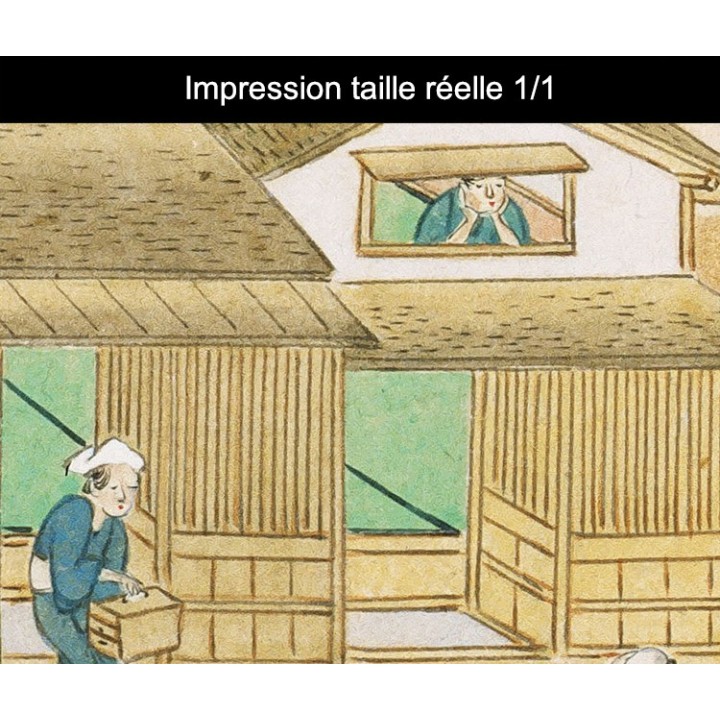 Papier peint japonais issu d'un ukiyo-e - Les villageois sur le pont
