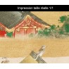 Papier peint japonais issu d'un ukiyo-e - Les villageois sur le pont