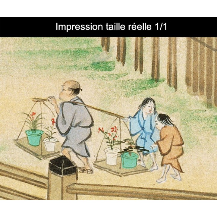 Papier peint japonais issu d'un ukiyo-e - Les villageois sur le pont