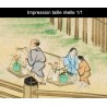 Papier peint japonais issu d'un ukiyo-e - Les villageois sur le pont