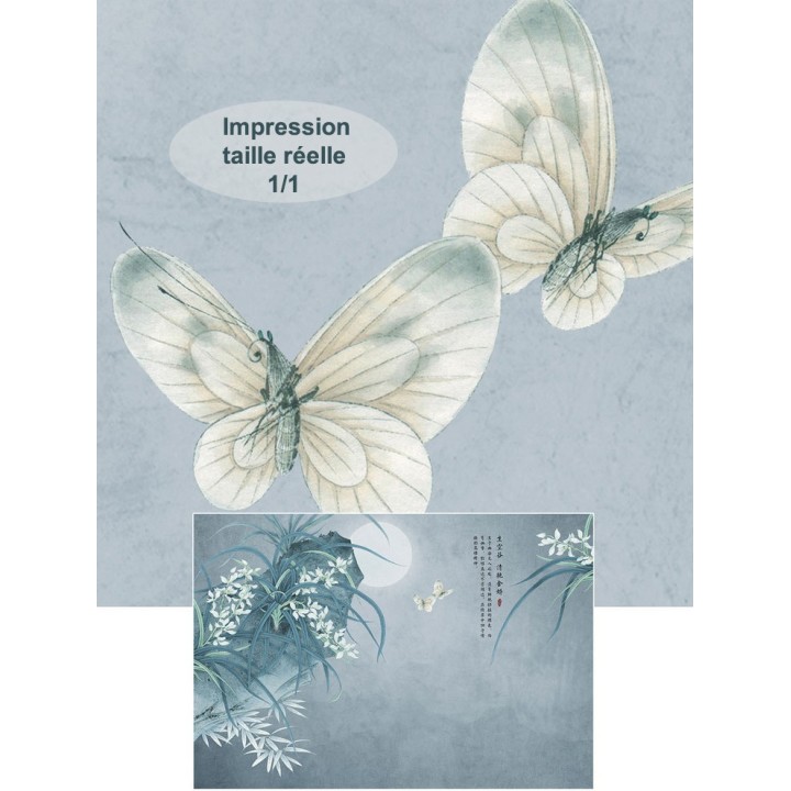 Papier peint chinois zen fleurs et oiseaux - Les orchidées et les canards mandarins dans la nuit
