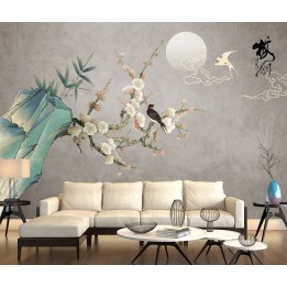 Papier peint chinois zen fleurs et oiseaux - Les fleurs de mei et les oiseaux