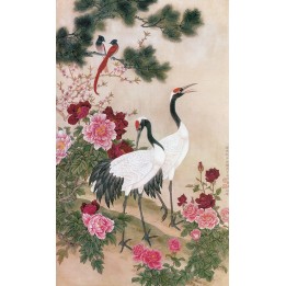 Peinture chinoise zen fleurs et oiseaux - Les grues, les pivoines et les oiseaux