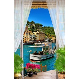 Paysage trompe l'œil 3D - Balcon sur le port - Extension d'espace