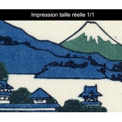 Papier peint japonais paysage bleu - Le lac de Suwa