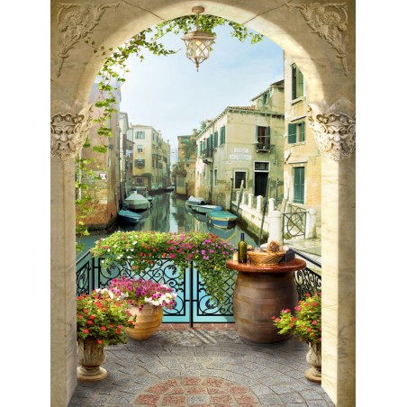 Papier peint photo trompe l'oeil 3D format portrait (vertical) - Le canal de Venise vue depuis mon balcon