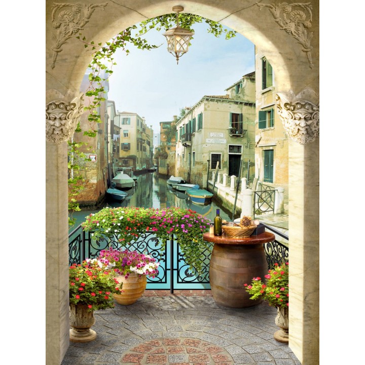 Papier peint photo trompe l'oeil 3D format portrait (vertical) - Le canal de Venise vue depuis mon balcon