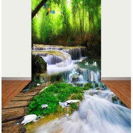 Décoration événémentielle mur-sol 3D paysage - Chute d'eau dans la forêt