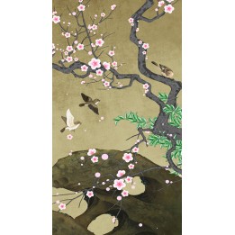 Peinture chinoise fleurs et oiseaux format portrait (vertical)  - Les fleurs de mei et les oiseaux