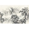 Peinture asiatique zen aspect ancien paysage en noir et blanc - Enseigner la musique devant la grande chute d'eau