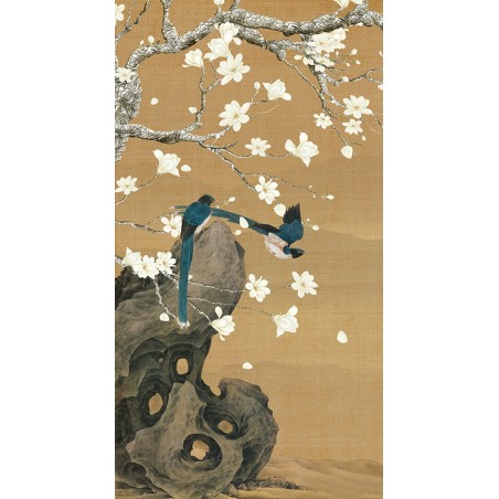 Peinture asiatique fleurs et oiseaux format portrait (vertical) - Les magnolias et les oiseaux