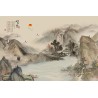 Peinture asiatique paysage zen - Chute d'eau et la rivière dans la montagne