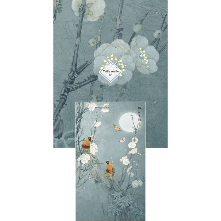 Peinture asiatique fleurs et oiseaux format portrait (vertical) - Les perroquets sur l'arbre de mei