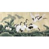 Peinture asiatique format portrait - Les lotus dans l'étang avec les canards